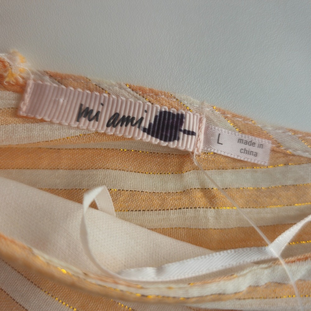 Mi Ami Romper Womens Large Yellow White Striped Surplice Neck Belted Casual NWT - Picture 6 of 9